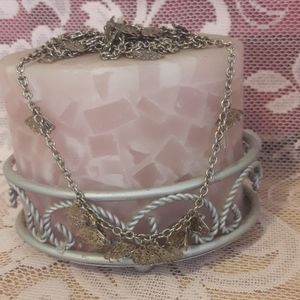 Brass tone ornate filigree fan necklace